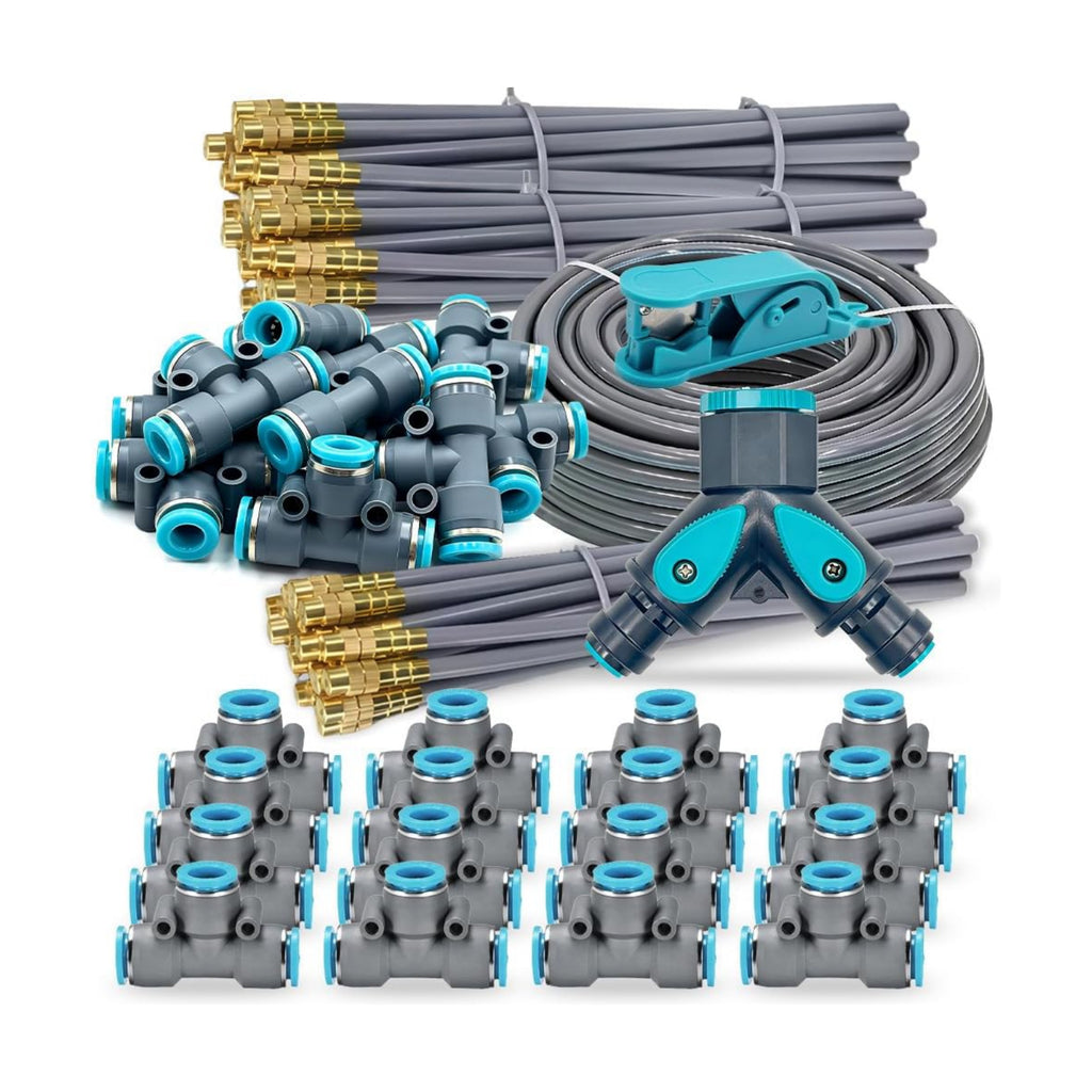 Drip Irrigation System, 100Ft 5/16 Inch Hose, 30 Adjustable Copper Nozzles, Automatic Atomizing Watering Kit for