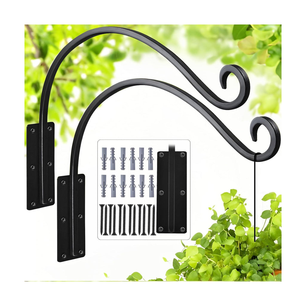 Heavy Duty 16 Inch Plant Hangers Bracket Outdoor 2 Pack Bird Feeder Hanger | 60LBS Capacity, Rust-Proof Metal Wall