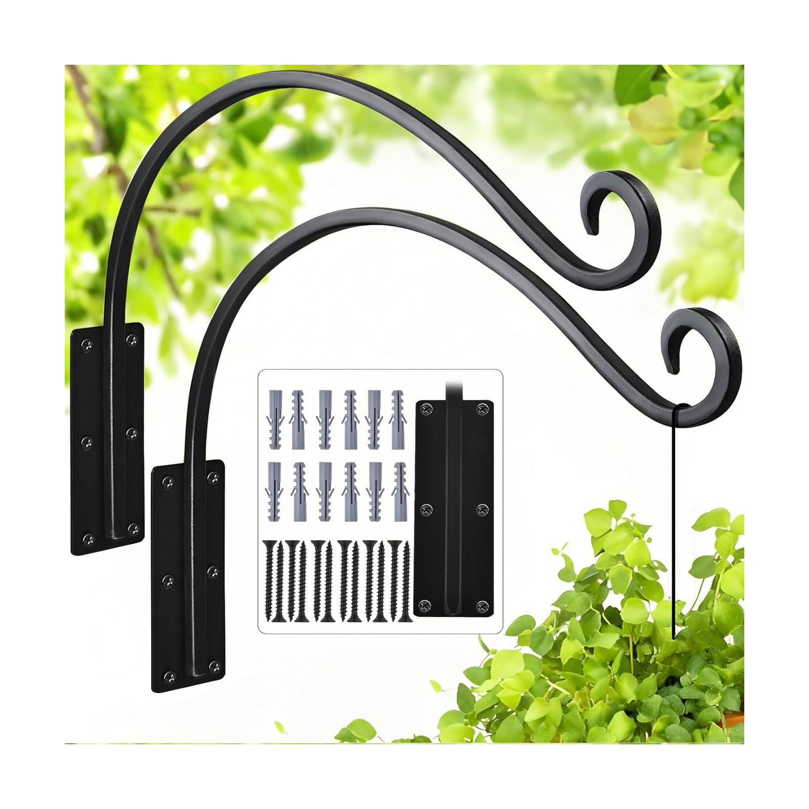 Heavy Duty 16 Inch Plant Hangers Bracket Outdoor 2 Pack Bird Feeder Hanger | 60LBS Capacity, Rust-Proof Metal Wall