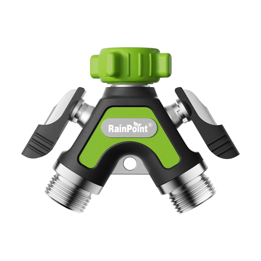 RAINPOINT Garden Hose Splitter 2 Way, All Metal Heavy Duty Water Hose Y Splitter With 2.05" Extra Long Side Handle &