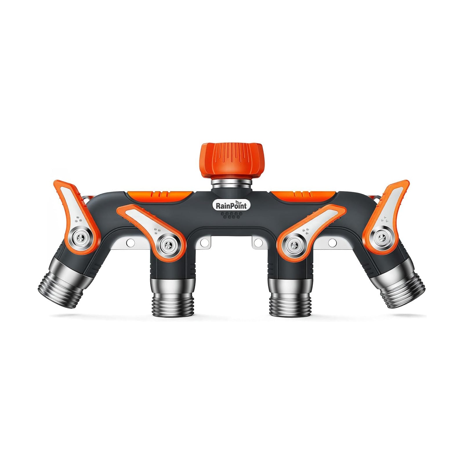 RAINPOINT 4 Way Garden Hose Splitter, 100% Metal Heavy Duty Water Hose Splitter with Individual Shut-Off Valves, 3/4"