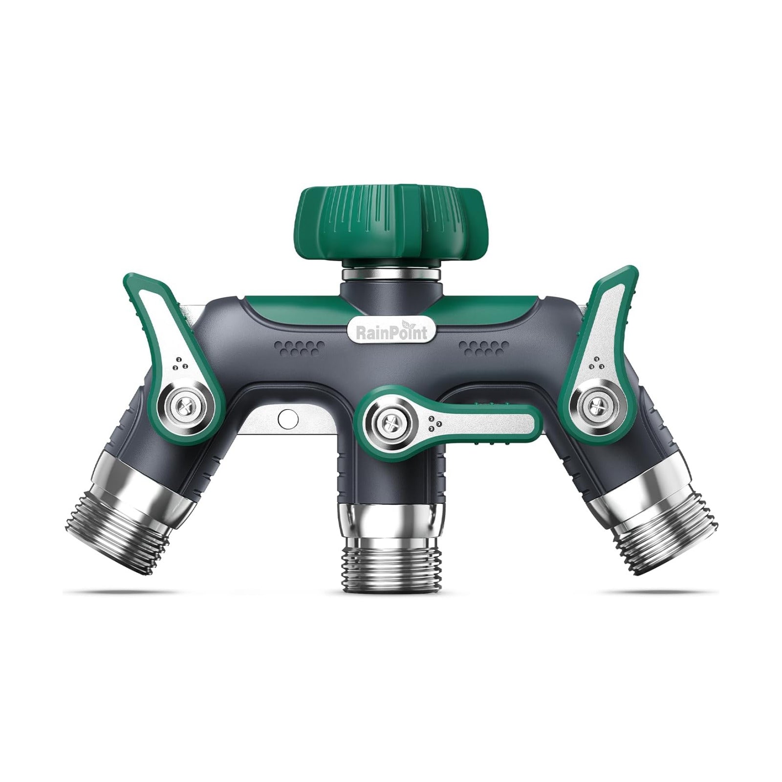 RAINPOINT 3 Way Hose Splitter, 100% Metal Heavy Duty Garden Hose Splitter With 1.9" Extra Long Handle & Individual Shut