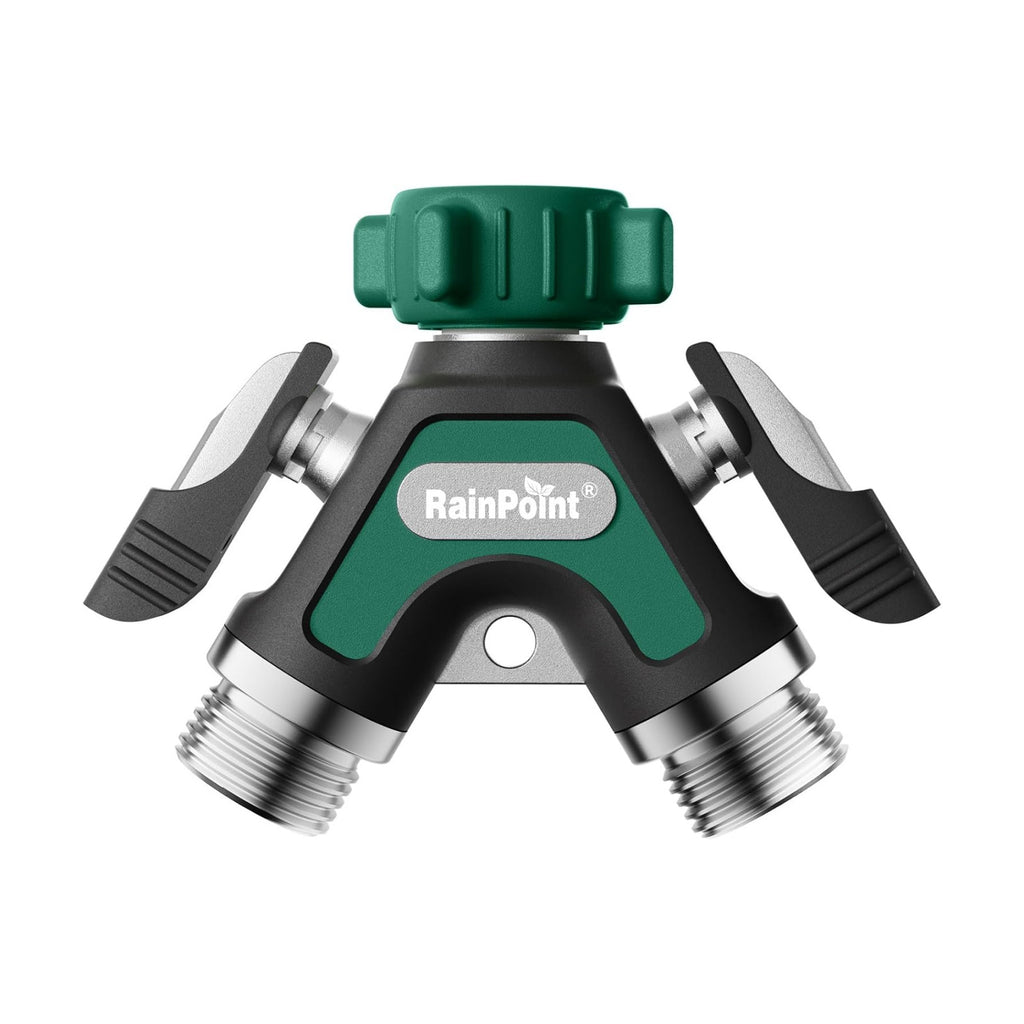 RAINPOINT Garden Hose Splitter 2 Way, All Metal Heavy Duty Water Hose Y Splitter With 2.05" Extra Long Side Handle &