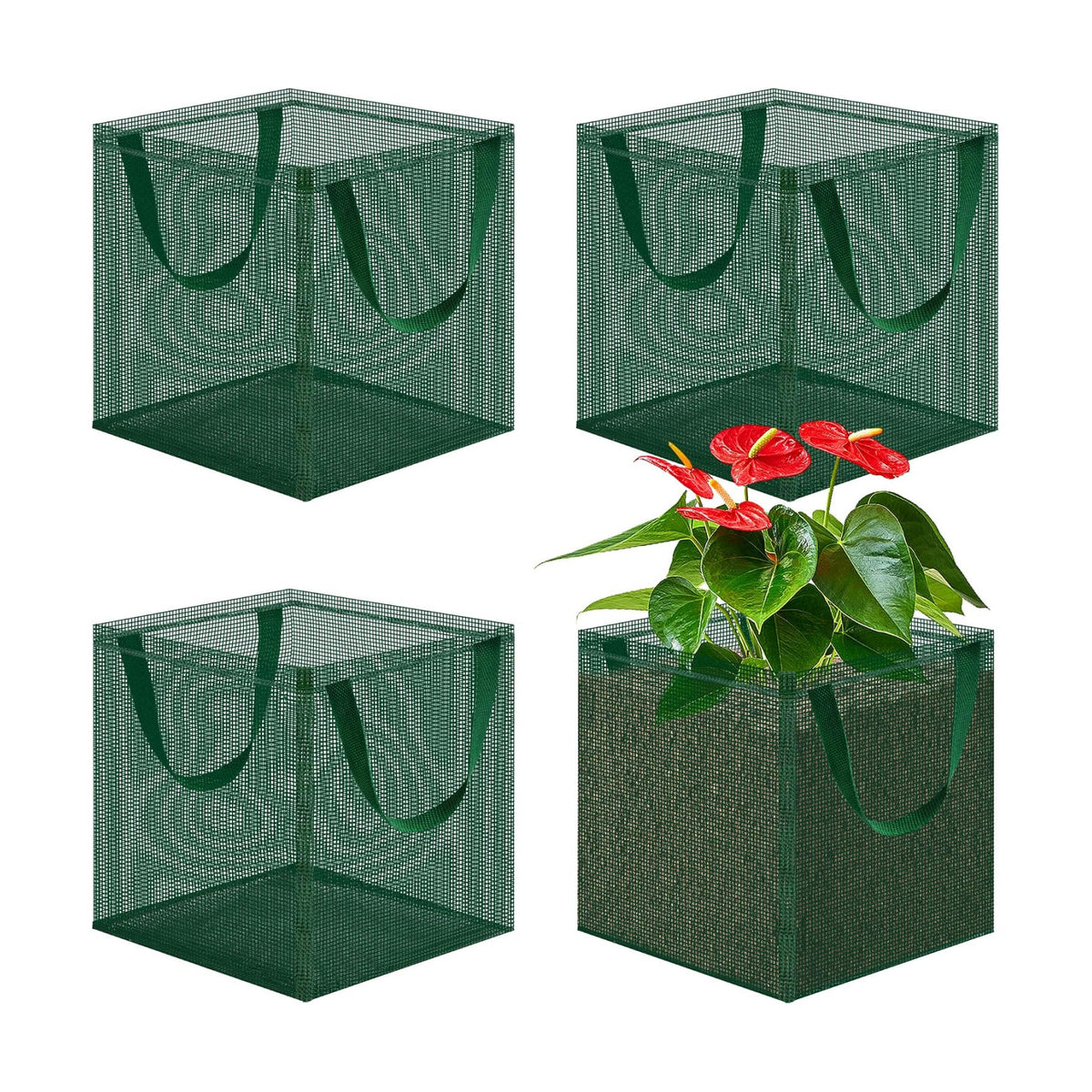 EBaokuup 4 Pcs Pond Planting Bag with Handle, Reusable 7 Inch Square Aquatic Mesh Plant Pot for Ponds, Breathable Green Water Garden Pond Plant Basket for Lotus Bog Terrestrial Plants