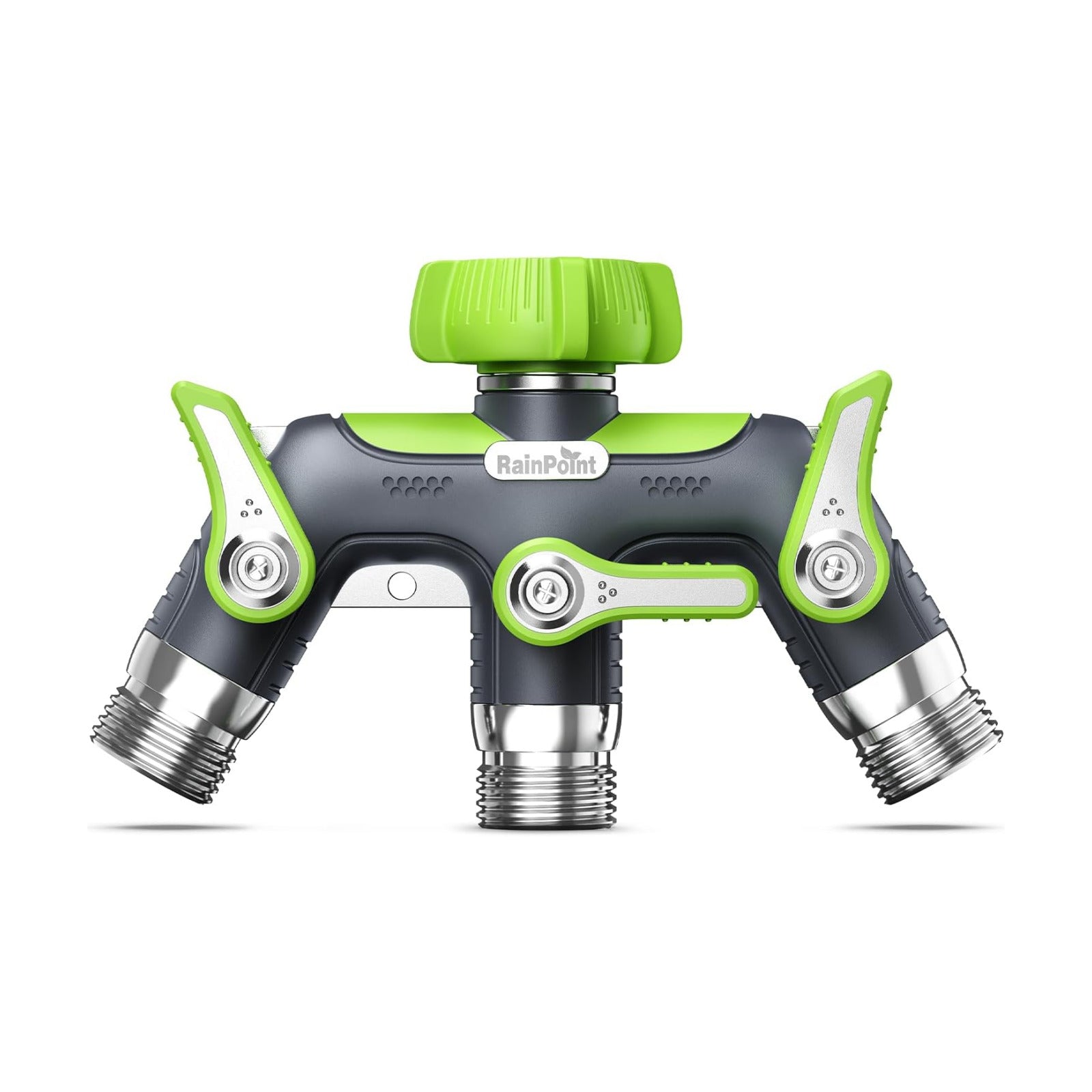 RAINPOINT 3 Way Hose Splitter, 100% Metal Heavy Duty Garden Hose Splitter With 1.9" Extra Long Handle & Individual Shut