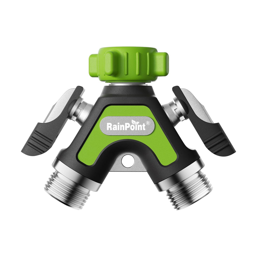 RAINPOINT Garden Hose Splitter 2 Way, All Metal Heavy Duty Water Hose Y Splitter With 2.05" Extra Long Side Handle &