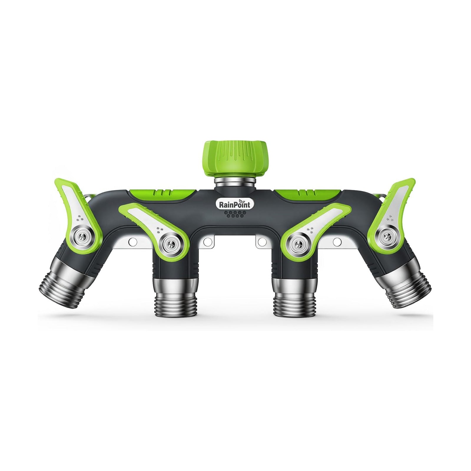 RAINPOINT 4 Way Garden Hose Splitter, 100% Metal Heavy Duty Water Hose Splitter with Individual Shut-Off Valves, 3/4"