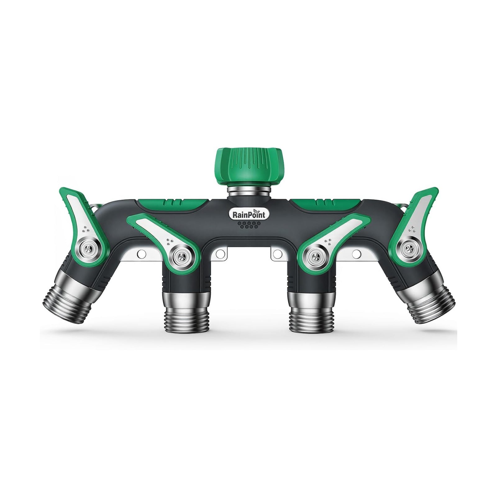 RAINPOINT 4 Way Garden Hose Splitter, 100% Metal Heavy Duty Water Hose Splitter with Individual Shut-Off Valves, 3/4"