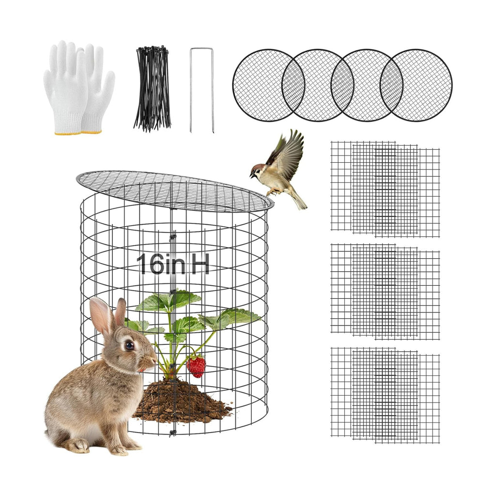 16''H x 11''Dia Plant Protectors from Animals - Full-Protection Anti-Rust Plant Cages with Covers for Outdoor Plants