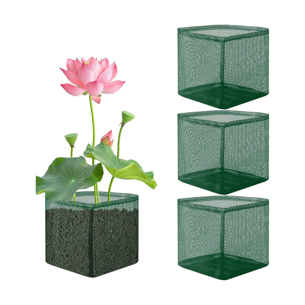 EBaokuup 4 Pcs Aquatic Pond Planting Bags-7" Reusable Mesh Water Garden Pond Plant Pot-Breathable Green Square Lily Plant Pots for Pond Bog Plant Garden Terrestrial Plant