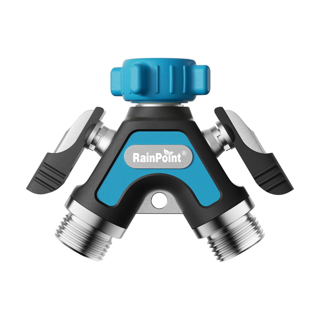 RAINPOINT Garden Hose Splitter 2 Way, All Metal Heavy Duty Water Hose Y Splitter With 2.05" Extra Long Side Handle &