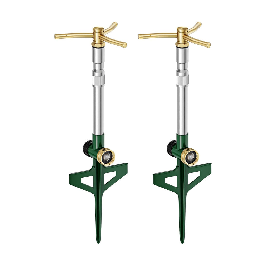 FANHAO 2 Pack Metal Lawn Sprinklers with Adjustable Telescoping Base, 3-Arm Water Sprinkler 360 Degree Rotation