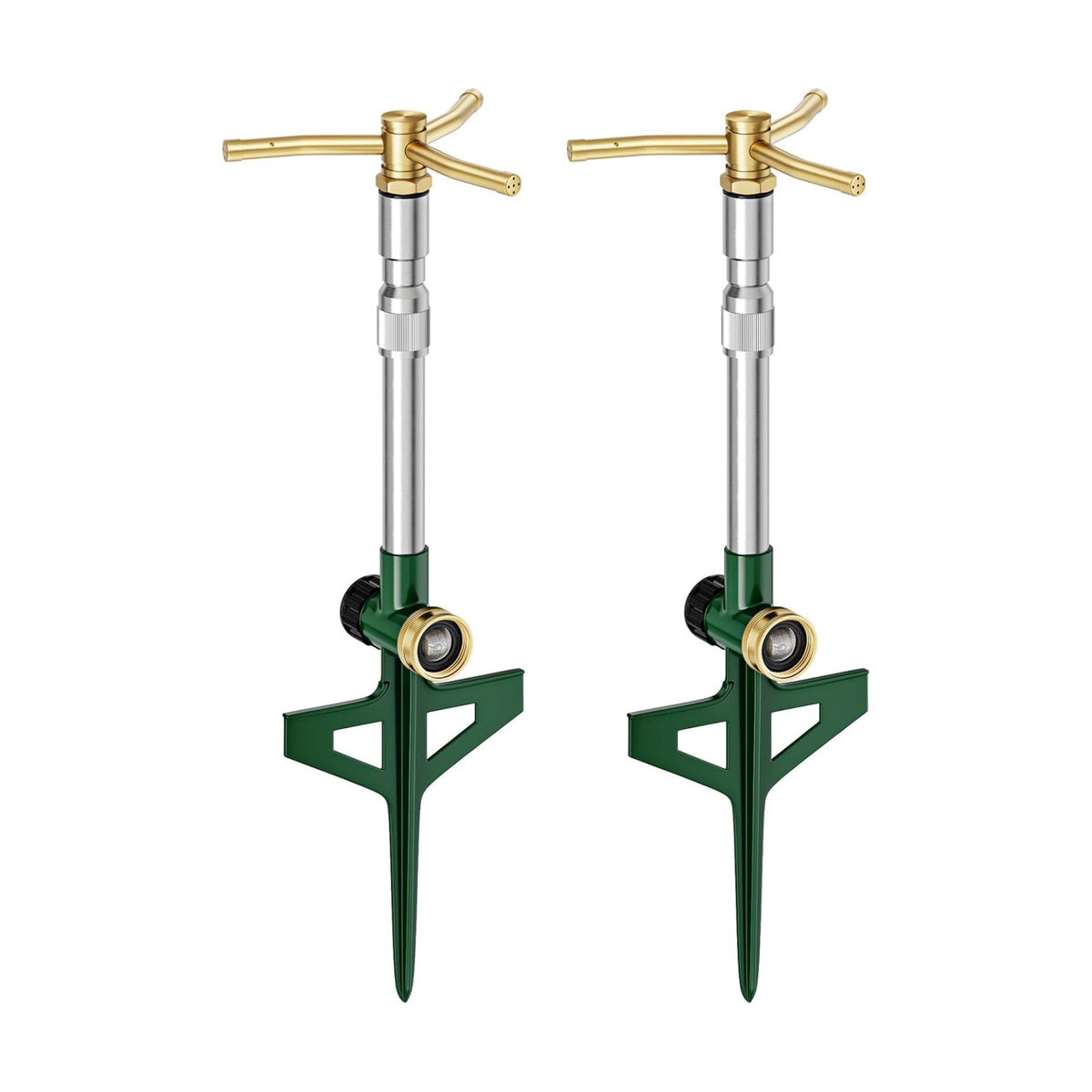 FANHAO 2 Pack Metal Lawn Sprinklers with Adjustable Telescoping Base, 3-Arm Water Sprinkler 360 Degree Rotation