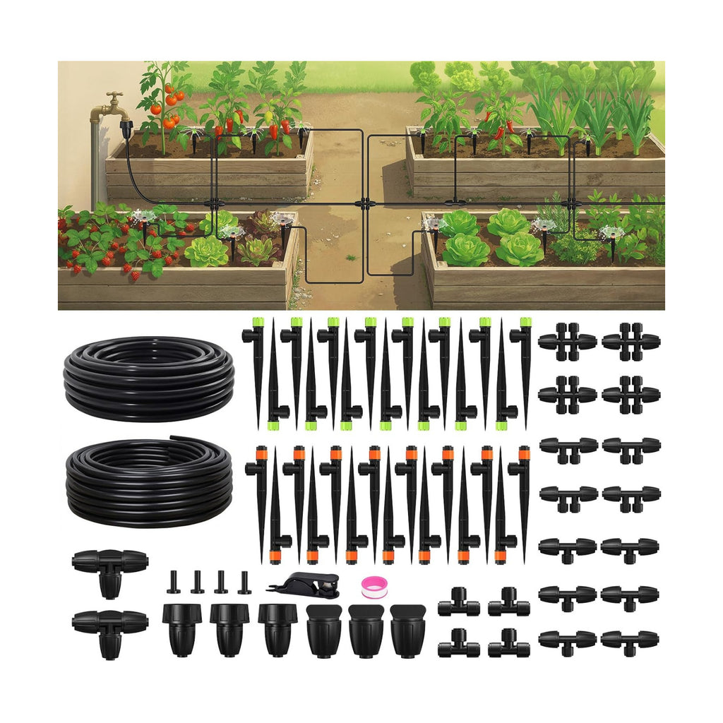 RAINPOINT Drip Irrigation System, Quick-Connect Garden Watering System Kit with Adjustable Emitters for Greenhouse