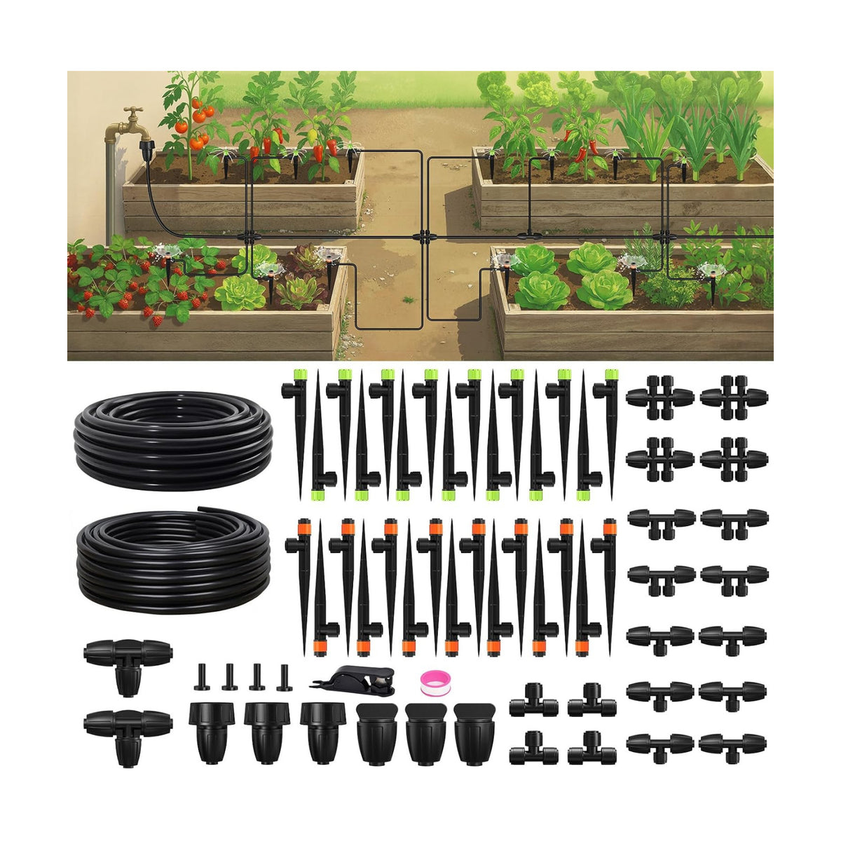 RAINPOINT Drip Irrigation System, Quick-Connect Garden Watering System Kit with Adjustable Emitters for Greenhouse