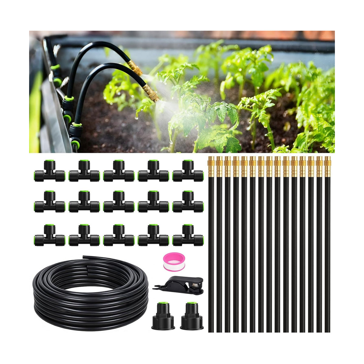RAINPOINT 50FT Drip Irrigation System, Garden Watering Kit with 15pcs 360°Adjustable Copper Nozzles, Automatic