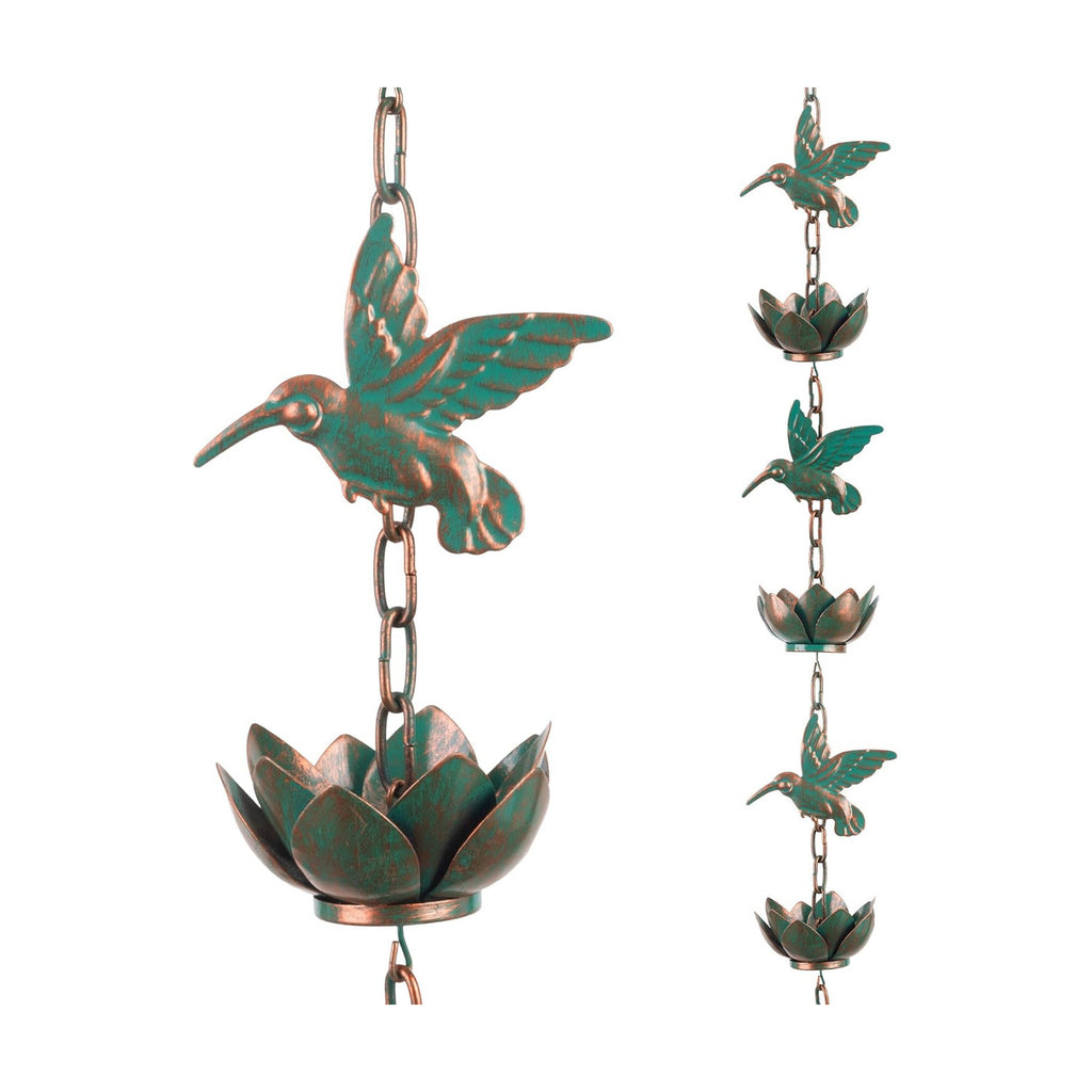 Rain Chain for Gutters Downspouts Outside,8.8ft Hummingbird Rain Chain with 12 Copper Lotus Rain Chain Cups,Functional
