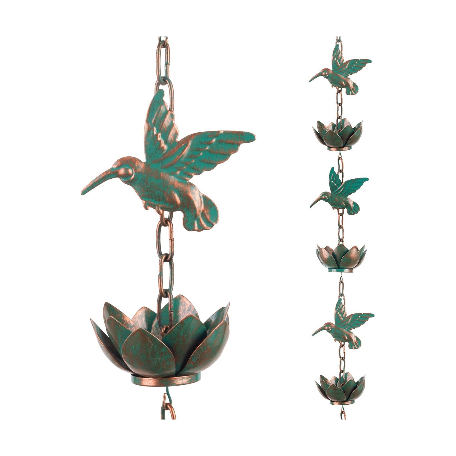 Rain Chain for Gutters Downspouts Outside,8.8ft Hummingbird Rain Chain with 12 Copper Lotus Rain Chain Cups,Functional