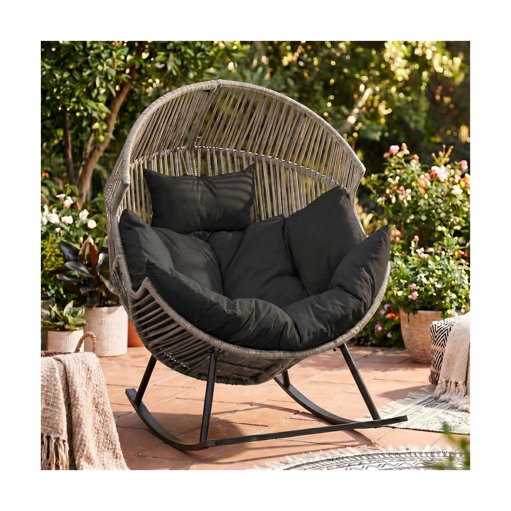 Egg Chair Rocking Chairs, Wicker Patio Chair Oversized Lounger Chair with Cushion for Indoor Living Room Bedroom