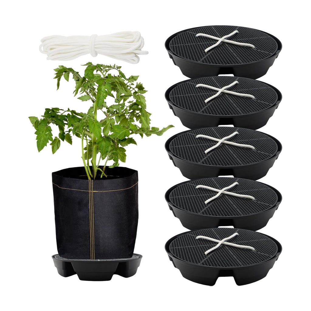 5-Pack 12" Self Watering Pots for Indoor Plants, Plastic Plant Saucer, Bottom Plant Water Catcher Tray, Indoor/Outdoor Greenhouse Garden Auto-Irrigation System for 5 Gallon Fabric Grow Bag
