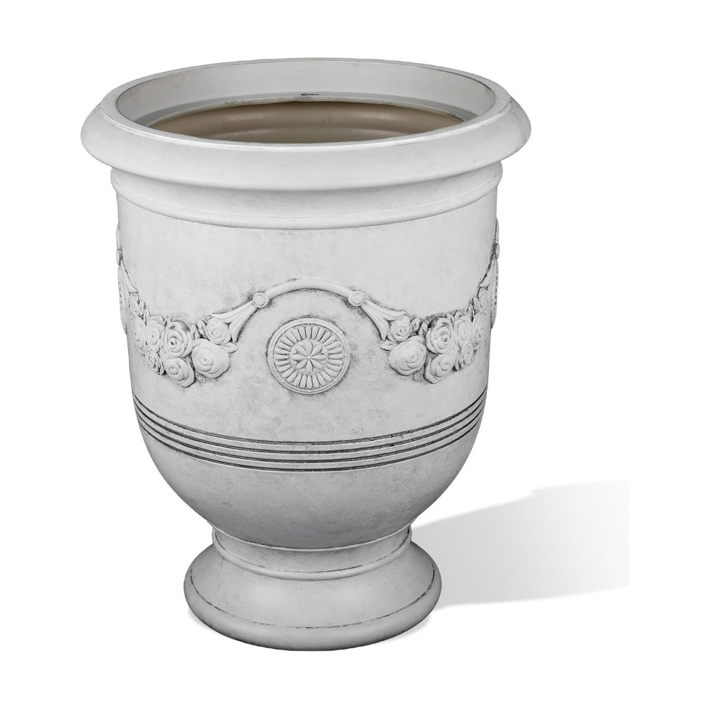 KOL Large Plastic Urn Planter - 16” Dia x 19” H Lightweight Classic Planter Pot with Cement Texture & Drainage Hole