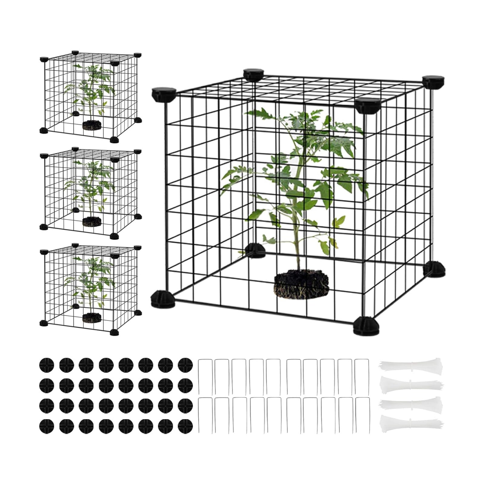 DYAUS 4 Packs Plant Protectors from Animals, Plant Cages for Outdoor Plants, 20Pcs 12"x12" Metal Plant Covers from