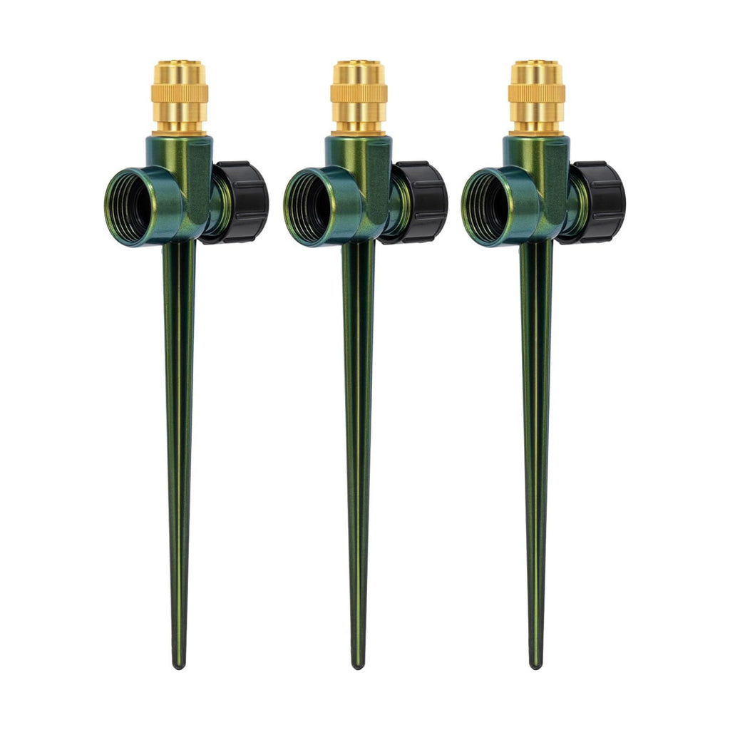 RESTMO 3 Pack Heavy-Duty Full-Metal Lawn Sprinklers for Yard | Durable Brass Nozzle, Premium Sprinkler Spike Base, 360°