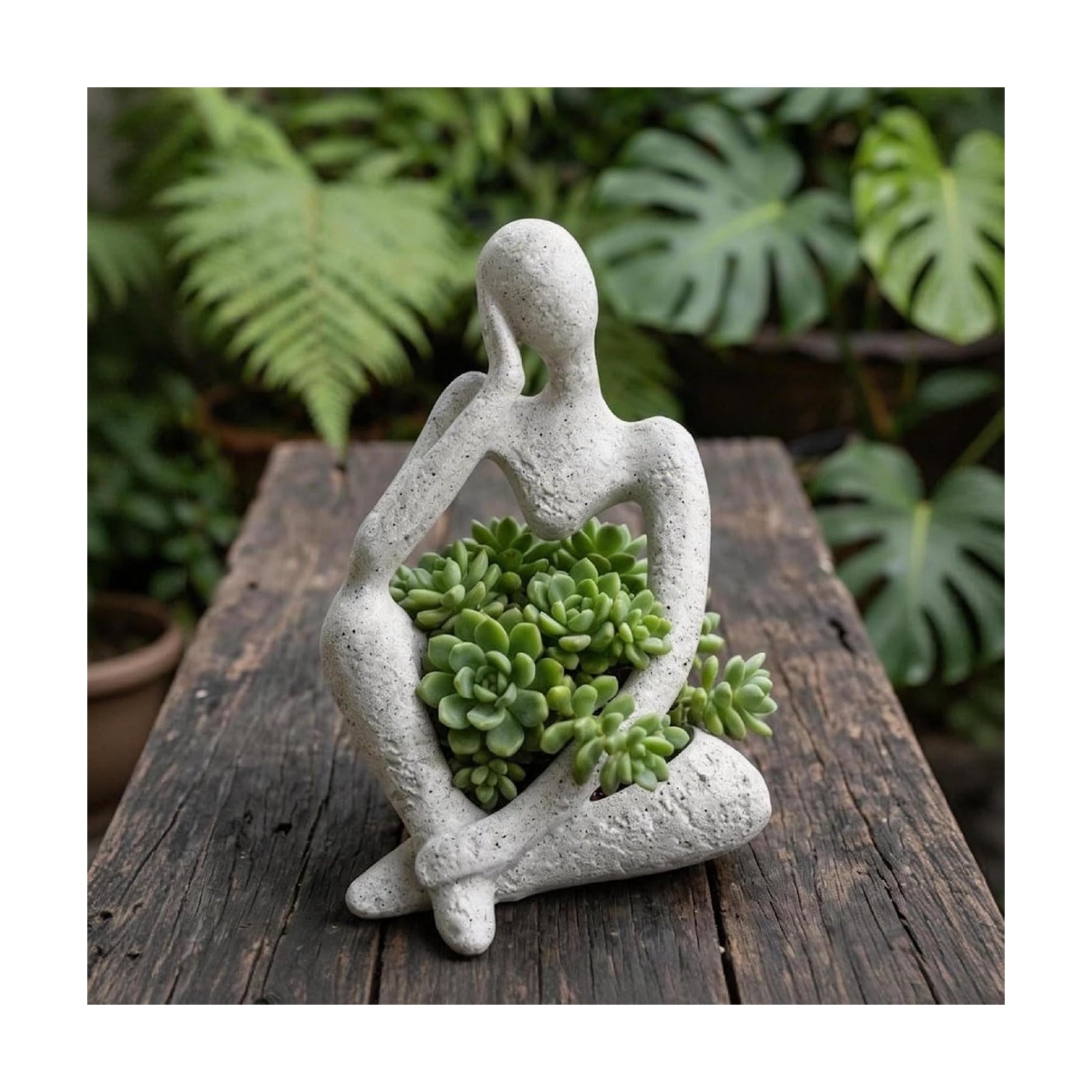 Large Resin Thinker Head Planter Pot with Drainage Hole Unique Indoor Outdoor Flower Pot for Succulents Cacti and Home