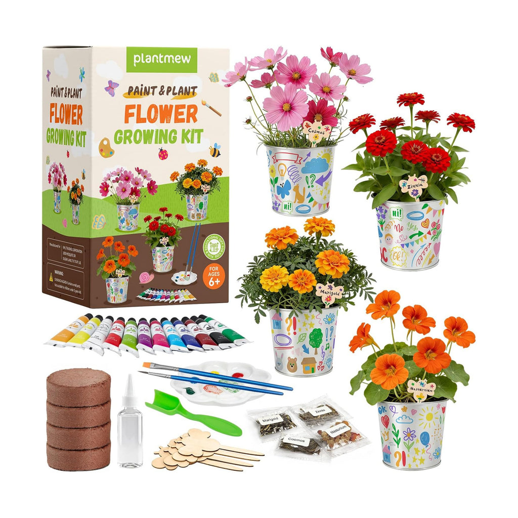 Paint & Plant Flower Growing Kit for Kids - Easter Gifts for Kids Gardening Set with 4 Pots - Unique Birthday, Crafts &