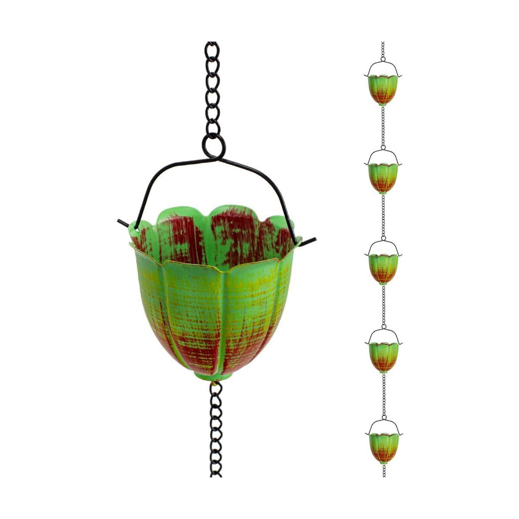 Rain Chains for Outside, 10FT Rain Water Chain with 12 Lily Cups | Adjustable Rain Gutter Chain with Bell for Eaves