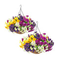 2 Set Artificial Outdoor Flowers with Hanging Baskets,24 Pcs UV Resistant Faux Petunias Flowers with Hanging Planter