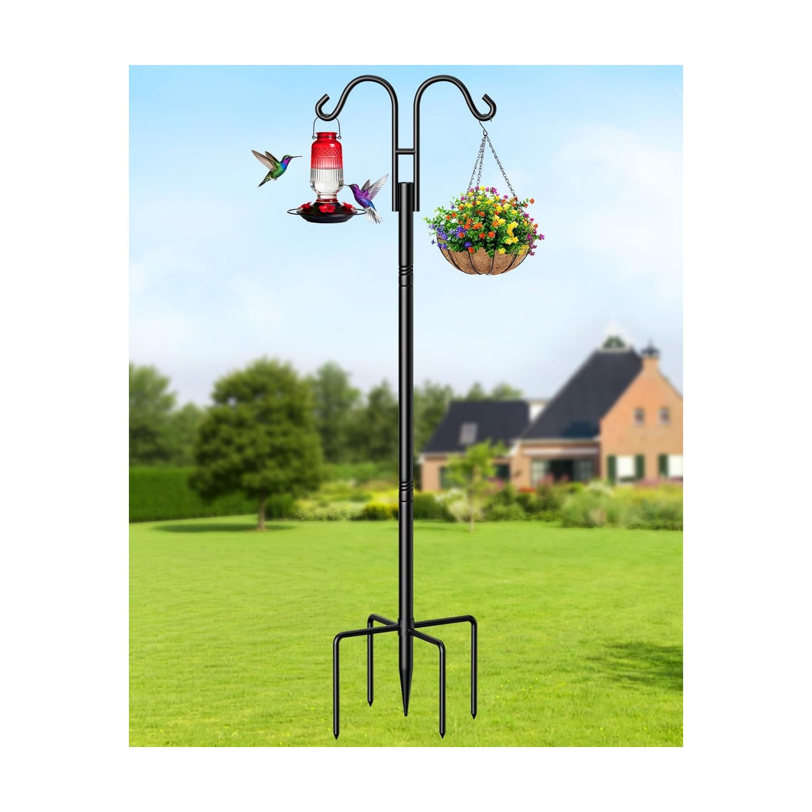 Shepherds Hooks for Outdoor Plant Hanger Hummingbird Feeders for Outdoors | Double Shepherds Hooks ,86 Inch Bird Feeder