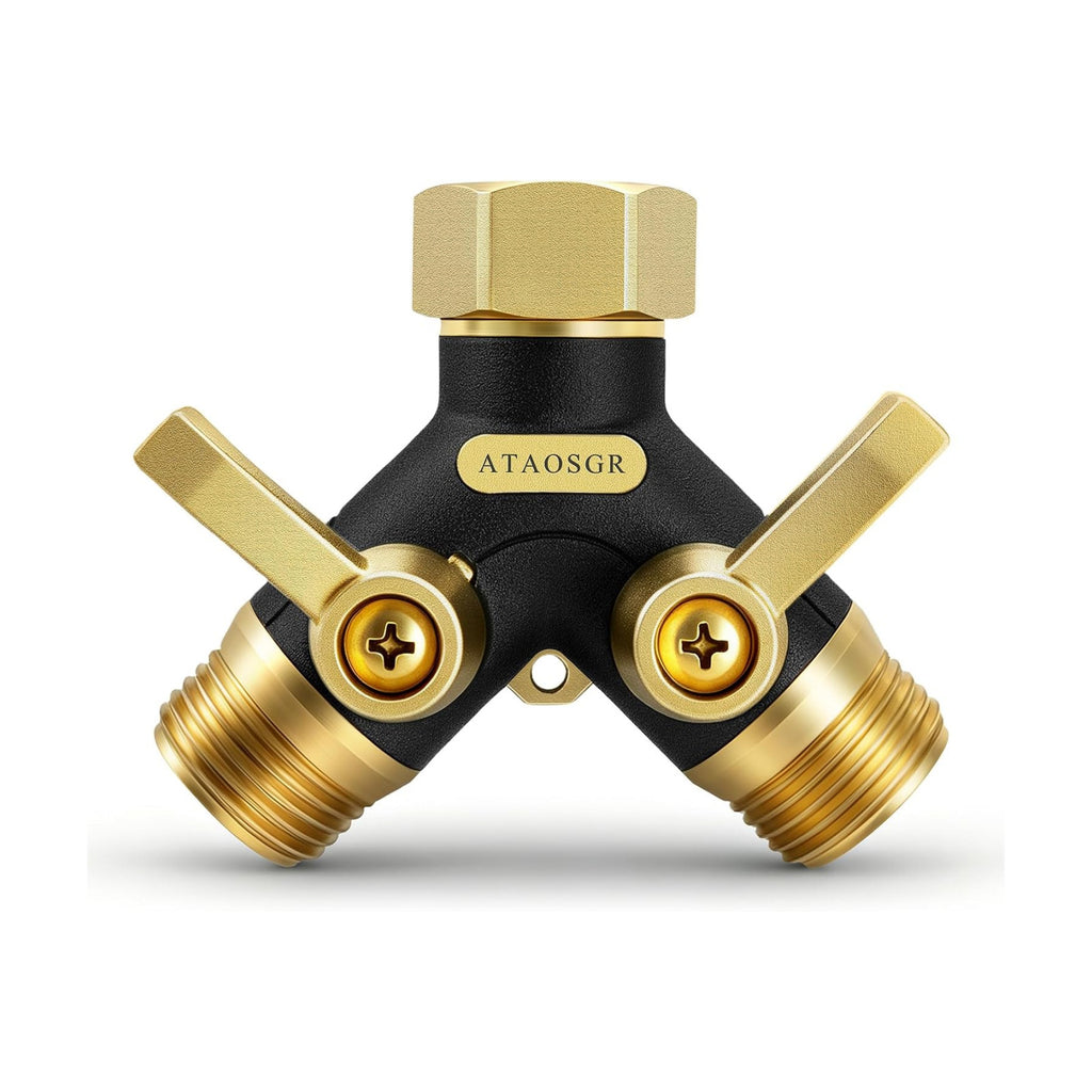 Garden Hose Splitter 2 Way Heavy Duty, Metal Body Water Hose Splitter | with Shut-Off Valve,360° Brass Swivel,3/4'' GHT