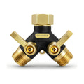 Garden Hose Splitter 2 Way Heavy Duty, Metal Body Water Hose Splitter | with Shut-Off Valve,360° Brass Swivel,3/4'' GHT