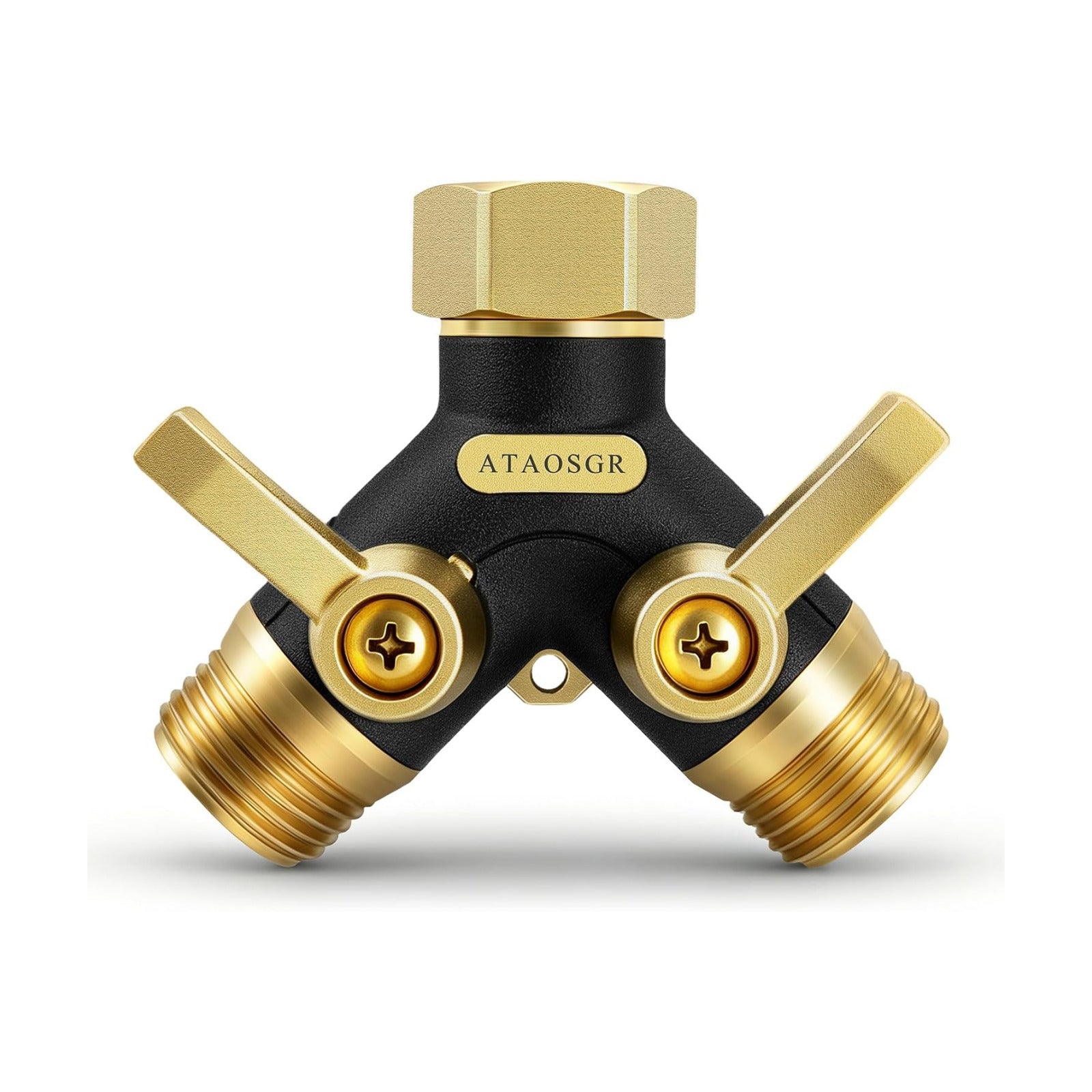 Garden Hose Splitter 2 Way Heavy Duty, Metal Body Water Hose Splitter | with Shut-Off Valve,360° Brass Swivel,3/4'' GHT