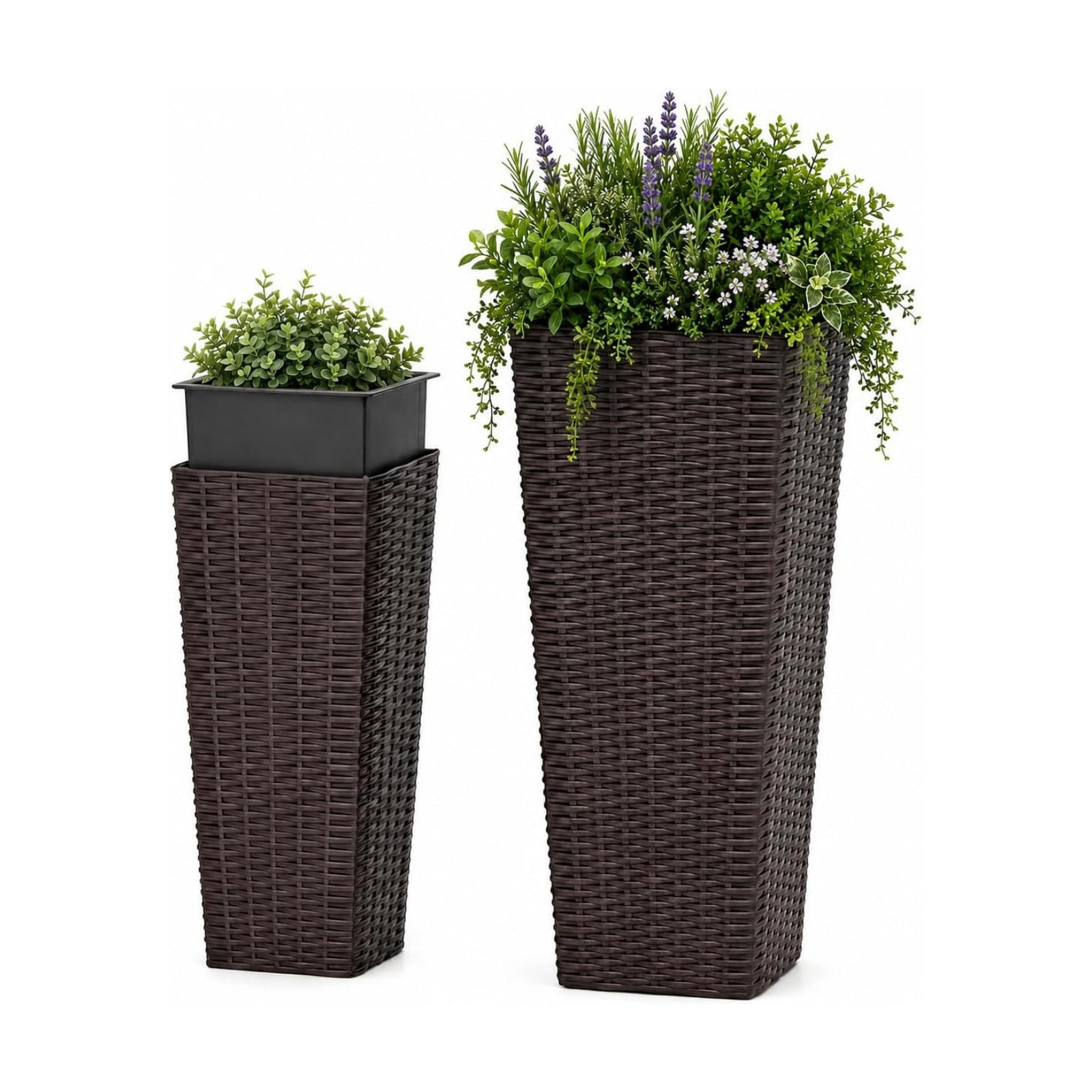 GIANTEX Planters for Outdoor Plants Set of 2, 32" & 24" Tall Tapered Plants | Inner Trays, Drainage Holes, Decorative