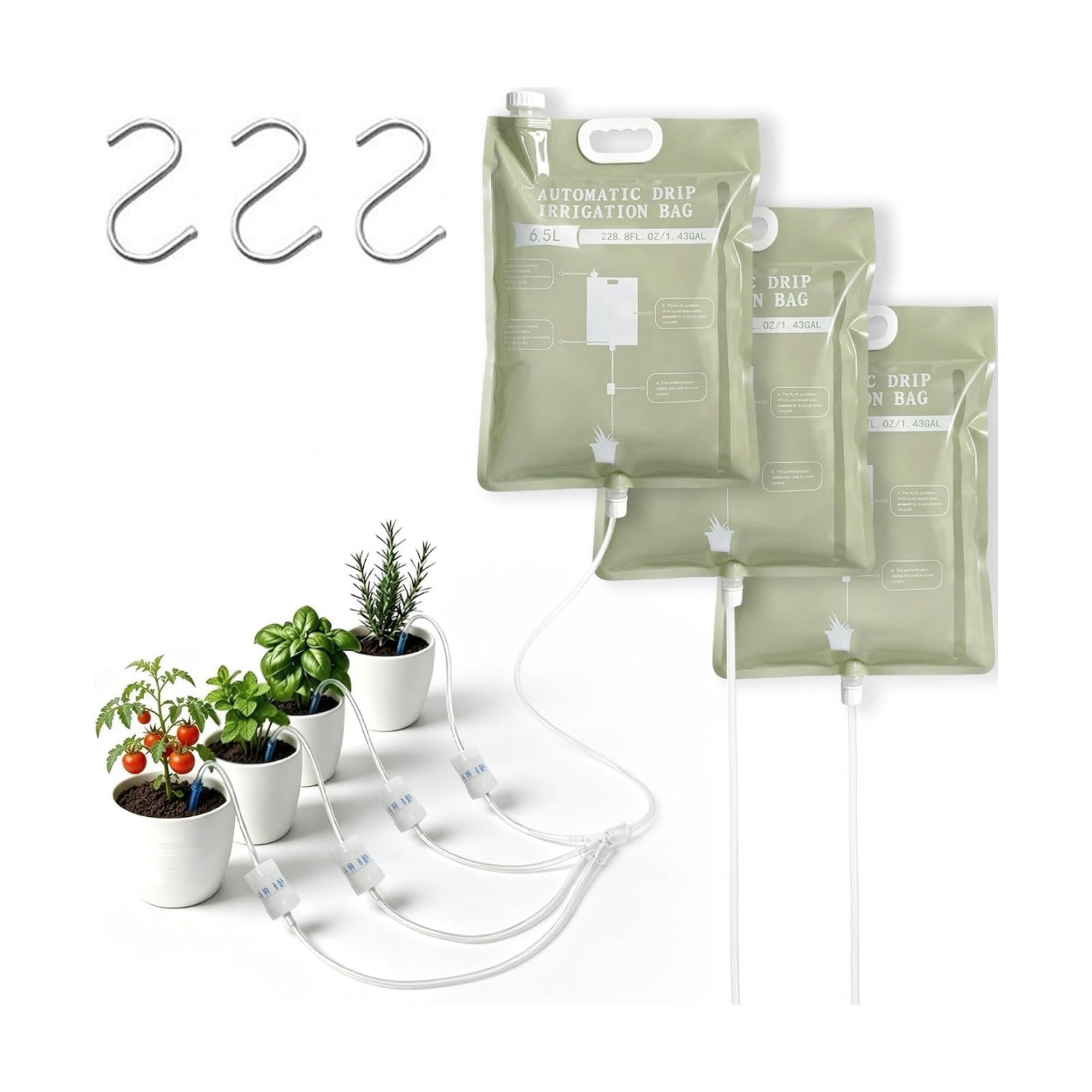 3Pcs 6.5L Automatic Vacation Plant Waterer Bag,Plant Self Watering Devices | Drip Irrigation Bag With 4 Adjustable
