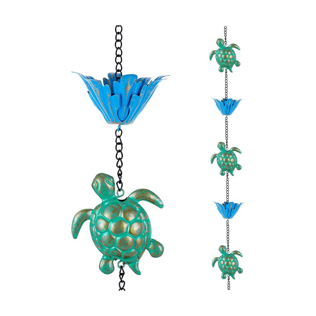 10ft Rain Chain with 16 Cups for Outside Gutters, Eaves, Drainage | Turtle & Lotus Shape, Metal Rain Chain, Adjustable