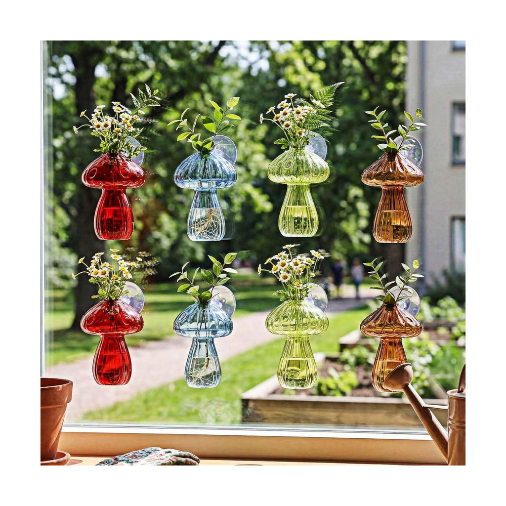 LemonRoad 8 Pcs Mushroom Window Propagation Stations with Suction Cups Cute Glass Wall Hanging Planter Holder Flower