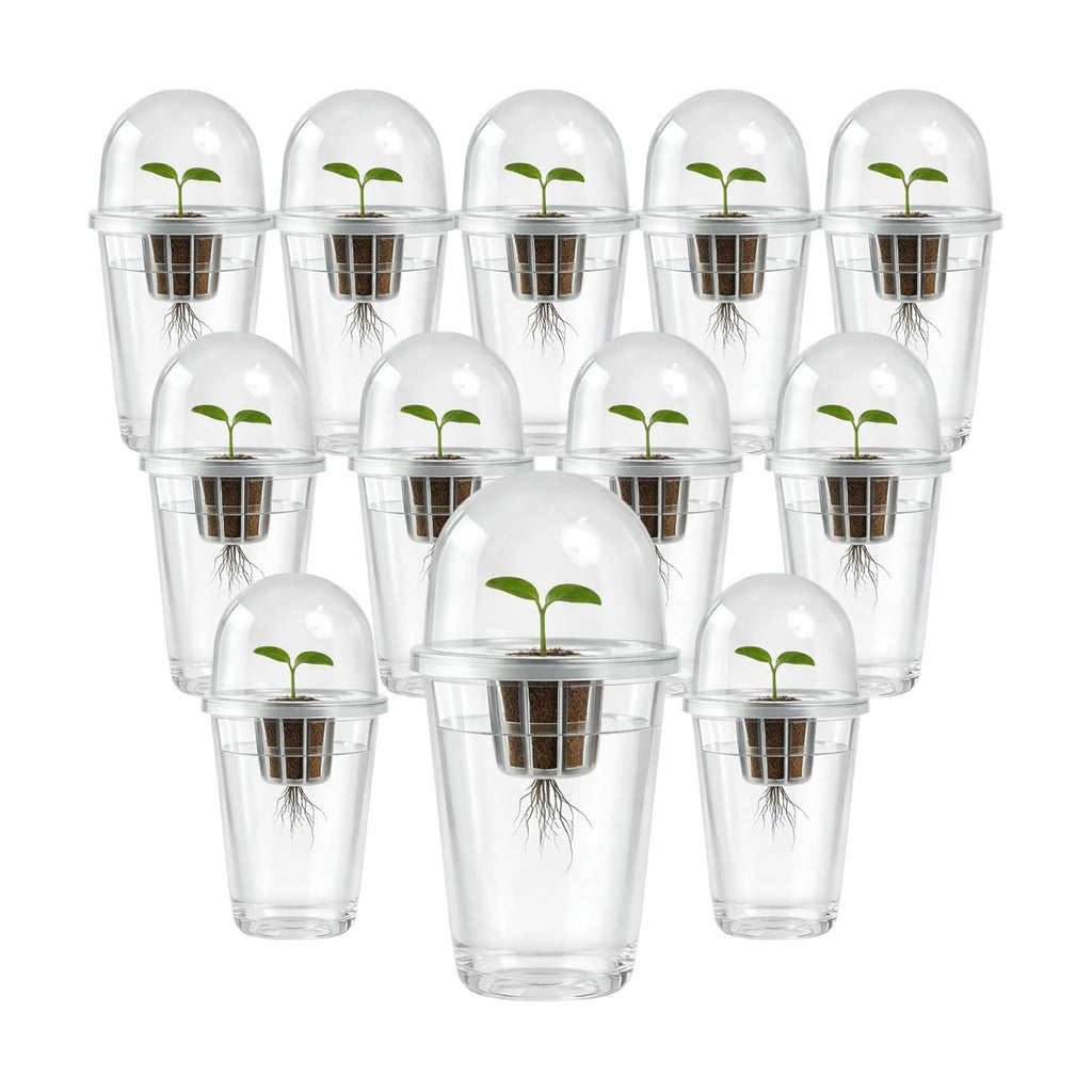 12 Pack 5in1 Seed Starter Cup Kit With Dome,Propagation Cups Self Watering | Tabletop Mini Greenhouse Hydroponics