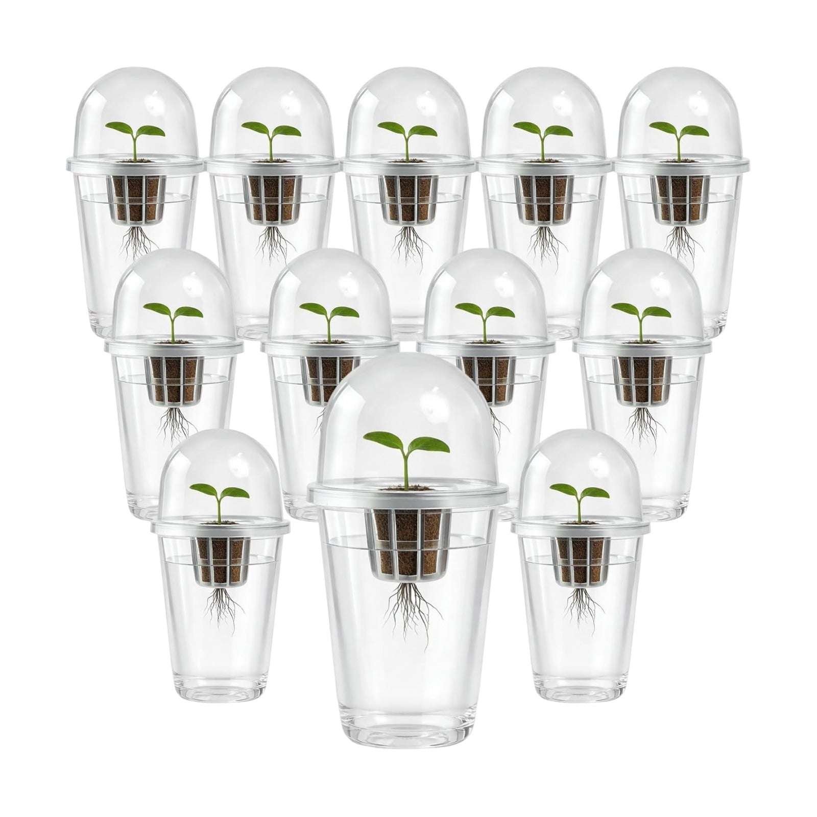12 Pack 5in1 Seed Starter Cup Kit With Dome,Propagation Cups Self Watering | Tabletop Mini Greenhouse Hydroponics