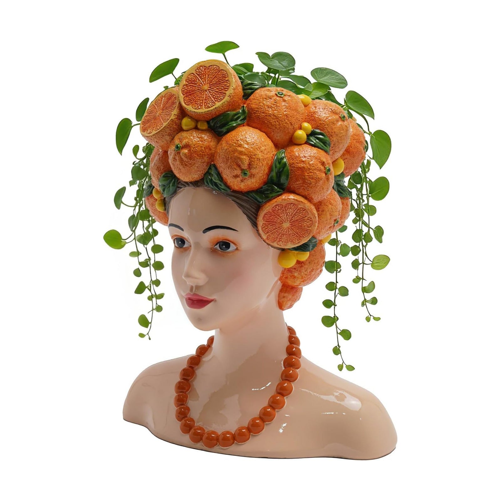DiliComing Head Planter Succulents Plant Pots - 11 Inch Orange Resin Lady Face Planters for Outdoor Indoor Plants