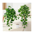 2 Pack Artificial Hanging Plants with White Pots 23.6'' | Fake Pothos Potted Plants Faux Ivy Vines Realistic Greenery