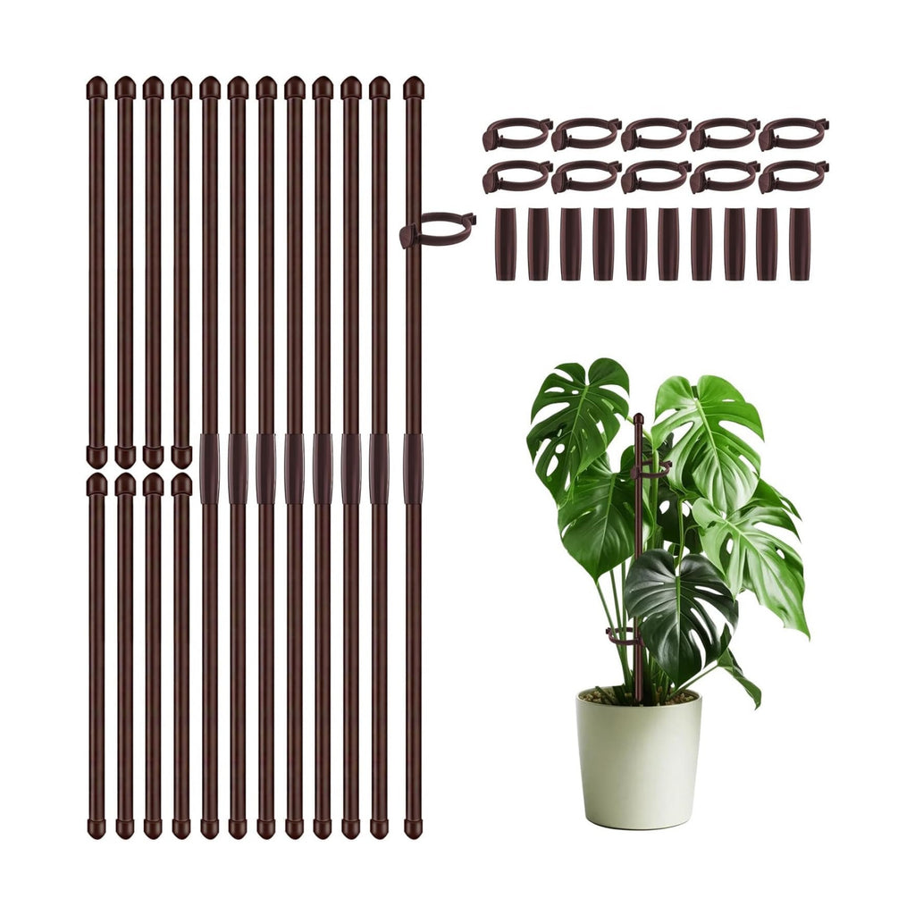 30Pcs Plant Support Stakes 17 inch SupKing Garden Orchid Sticks Extended to 3ft 4ft 5ft Plant Poles with Clips for Indoor Outdoor Potted Tomato Rose Amaryllis Vegetables Comes with 20 Ties(Brown)