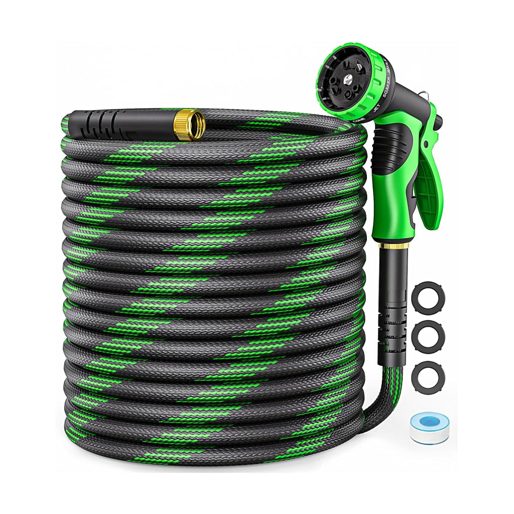 Non-Expandable Garden Hose 50 FT, Heavy-Duty & Flexible Water Hose with 10-Function Nozzle, Kink-Free & Leak-Proof
