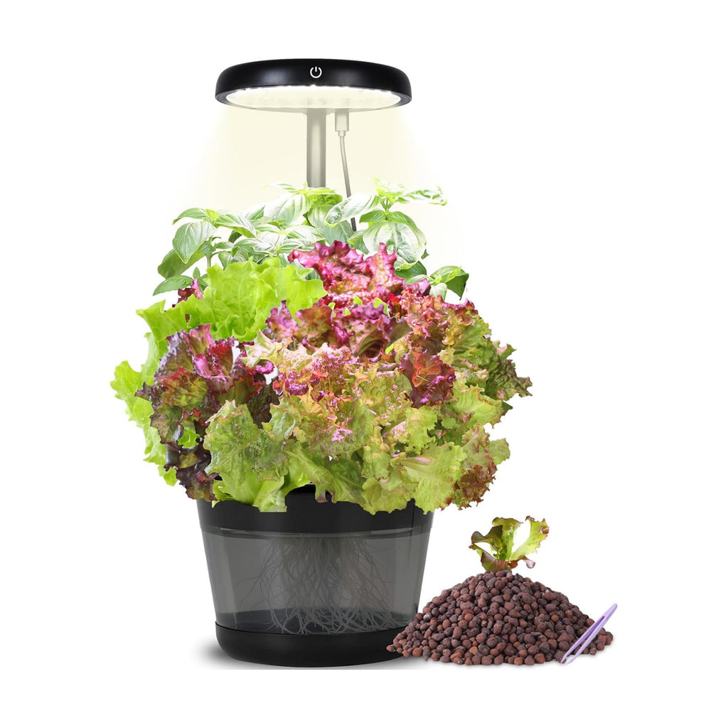 Indoor Clay Pebbles Hydroponic Gardening System with 20W LED Plant Grow Light.The Translucent hydroponic Growing System