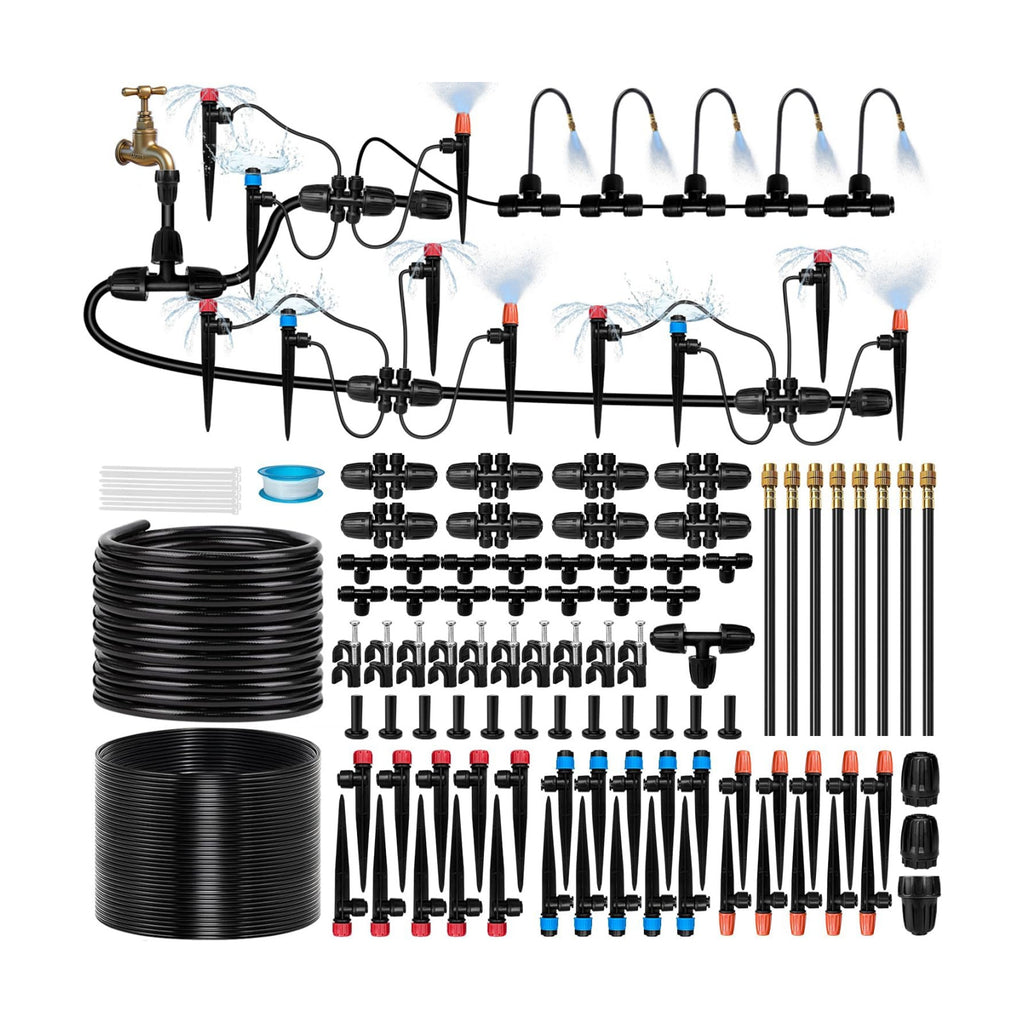 230FT Drip Irrigation System for Garden with 38pcs Adjustable Copper Nozzles & Emitters, Automatic Garden Watering