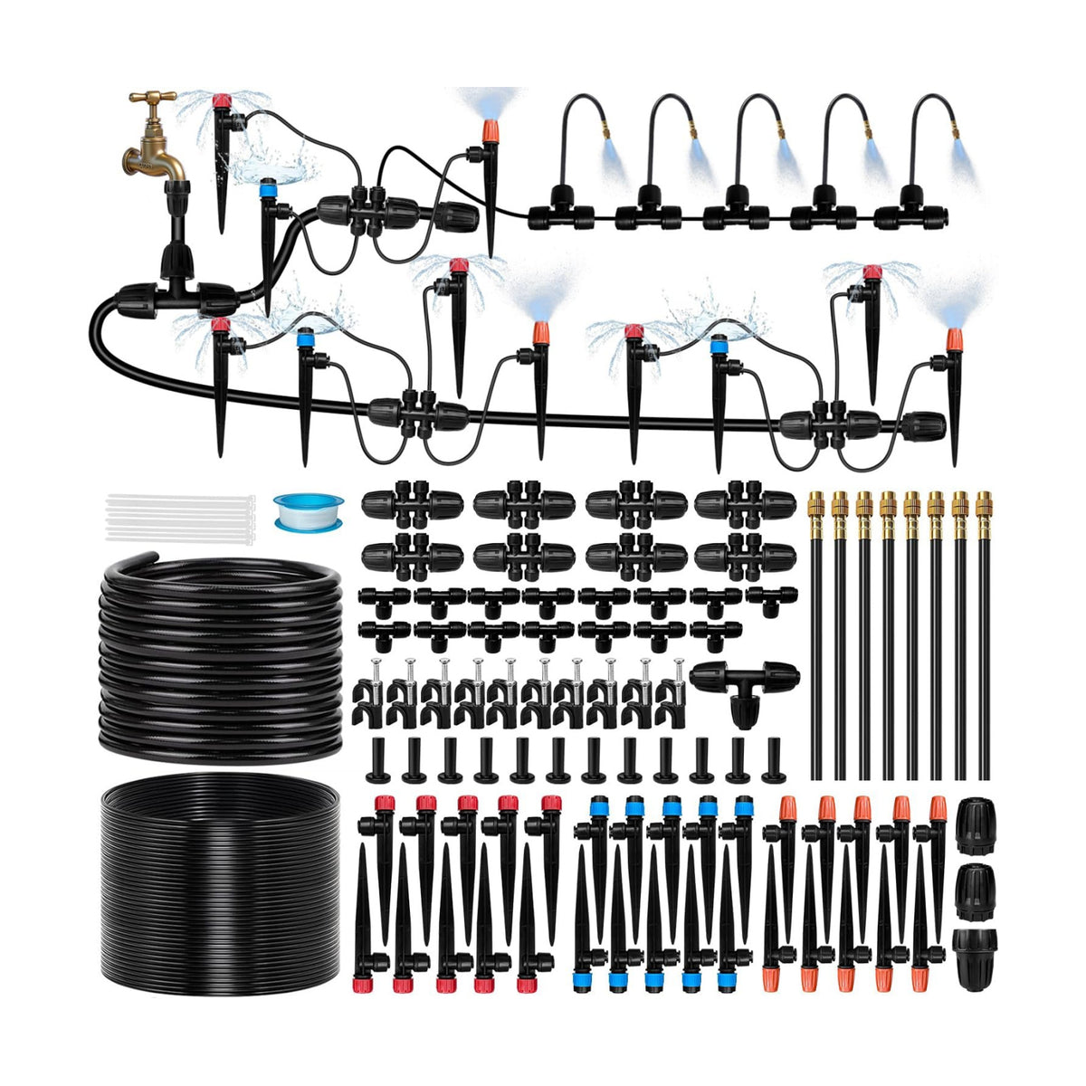 230FT Drip Irrigation System for Garden with 38pcs Adjustable Copper Nozzles & Emitters, Automatic Garden Watering