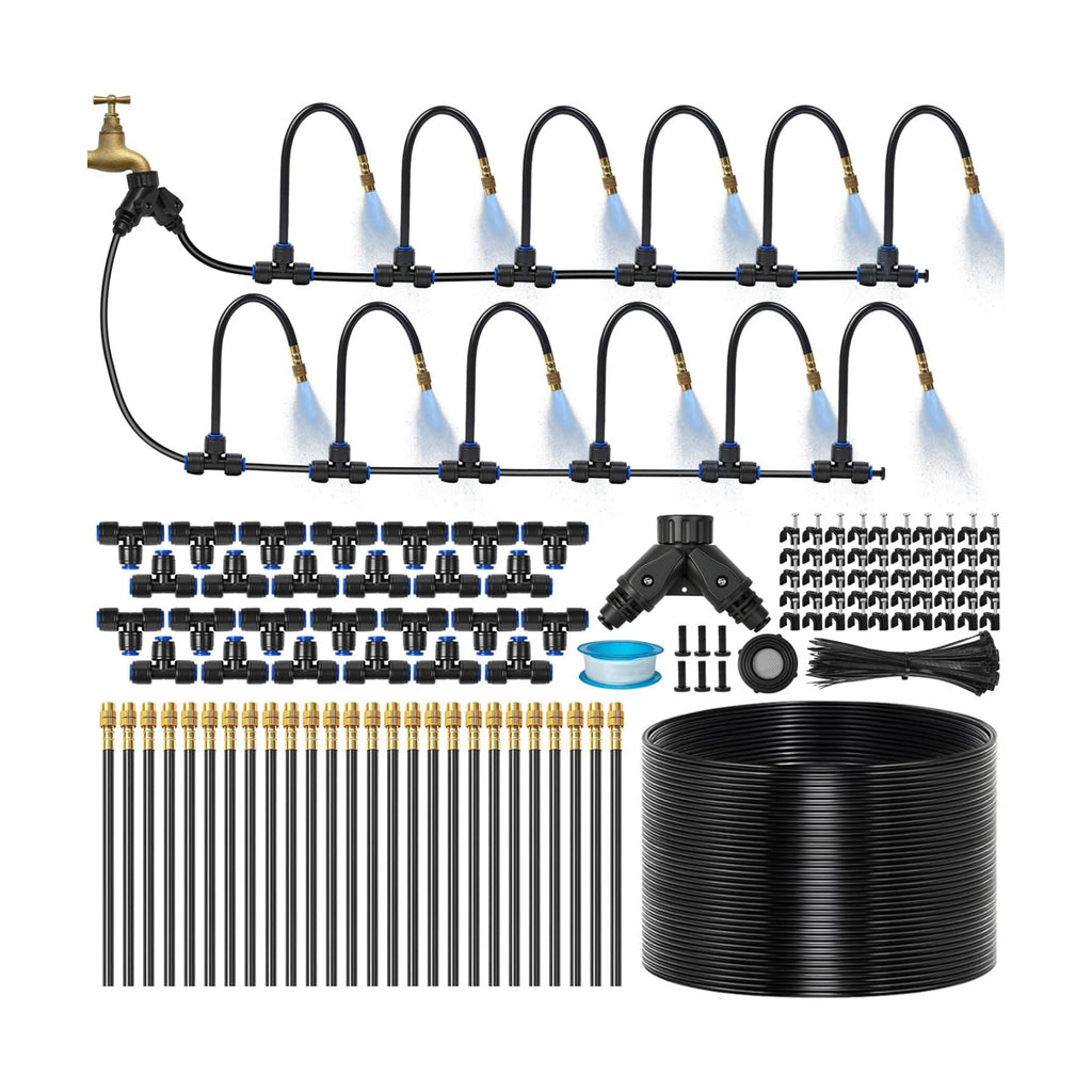 120Ft 1/4" Drip Irrigation System for Garden – 26 Adjustable Copper Nozzles, Automatic Atomizing Sprinkler System for