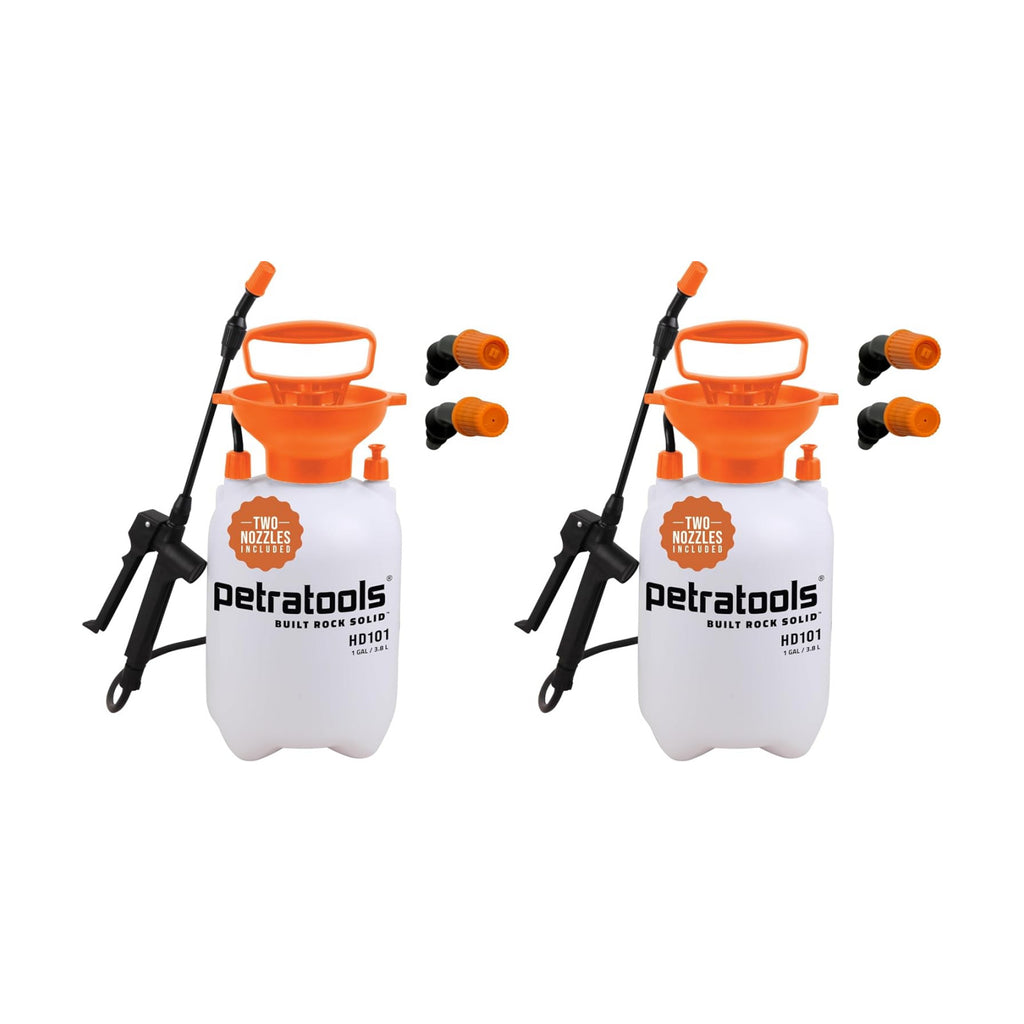 Petratools 1 Gallon Pump Sprayer – HD101 Garden Sprayer for Weeds, Lawn Care & Pesticides – 52” Long Hose, 2 Nozzles &